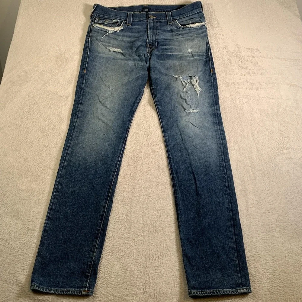 True Religion Geno Jeans Mens 36x35 Blue Relaxed Slim Fit‎ Distressed Denim